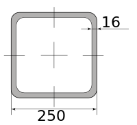 Трубы электросварные низколегир квадрат 250х250х16, длина 12 м
