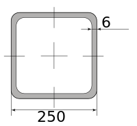 Труба профильная электросварная квадратная 250х250х6, длина 12 м