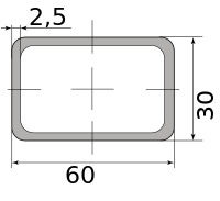 Труба профильная электросварная прямоугольная 60х30х2.5, длина 6 м 2.50