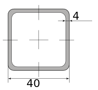 Трубы нерж. электросварные ЭСВ квадратные 40х4 имп матовая, длина 6 м, марка AISI 304 (08Х18Н10)