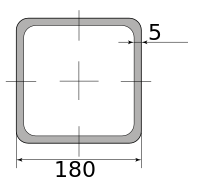 Труба профильная электросварная квадратная 180х180х5, длина 12 м