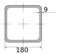 Труба профильная электросварная квадратная 180х180х9, длина 12 м